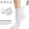 thumbnail image 3 of Women's Thin Cotton Socks, Ruffle Turn-Cuff Casual Ankle Breathable Cool Knit Cotton Lettuce Crew Frilly Sock 12 Pack（White), 3 of 7