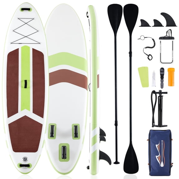 ZUNMOS 10.5ft Inflatable Stand Up Paddle Board, Non-Slip Deck, Complete SUP Accessories Set for All Skill Levels, Brown and Green