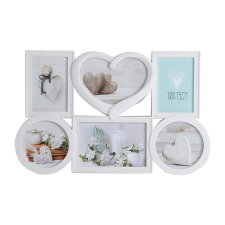 White Decorative Picture Frames KARMAS PRODUCT White Collage Picture Frame Decorative Wall Hanging Love Photo Frame 6 Openings, Two 2”x6”, Two7”x5”, Two 5”x5” ()