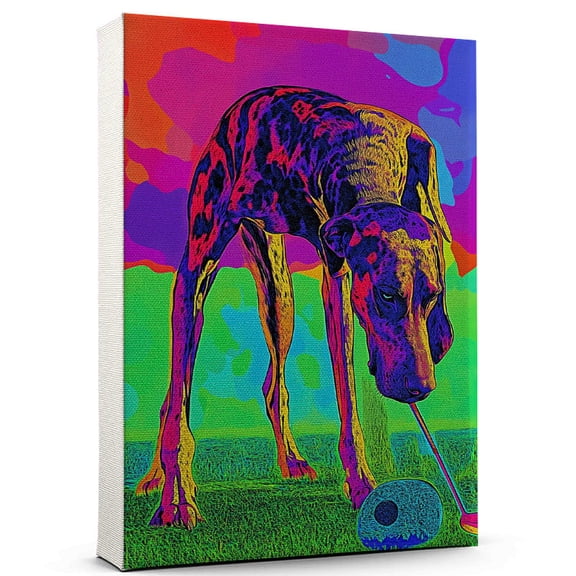 Great Dane Dog Golf Canvas – Funny Great Dane Dog Playing Golf Canvas Wall Art for Sports Lovers, Pet Lovers, Home Decor
