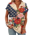 thumbnail image 3 of Iaqnaocc 250 Anniversary Usa Shirt for Women 4th Of July Summer Button V-Neck Retro Shirts Independence Day American Flag Floral Print July 4th Celebration Short Sleeve Tee Shirts Khaki S, 3 of 4