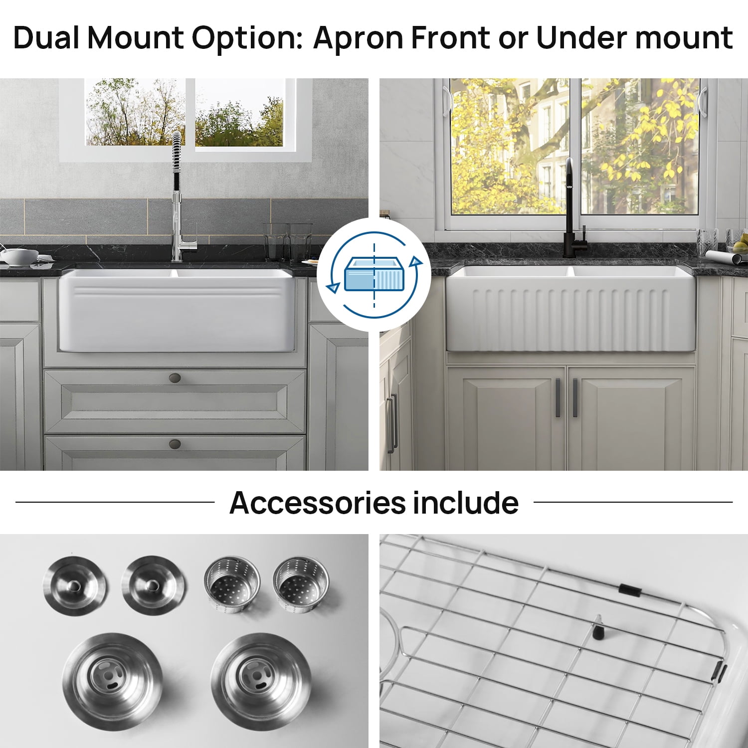 37 in. Farmhouse Kitchen Sinks Double Bowl Apron Undermount Vessel 33"x18"x10" Sink White