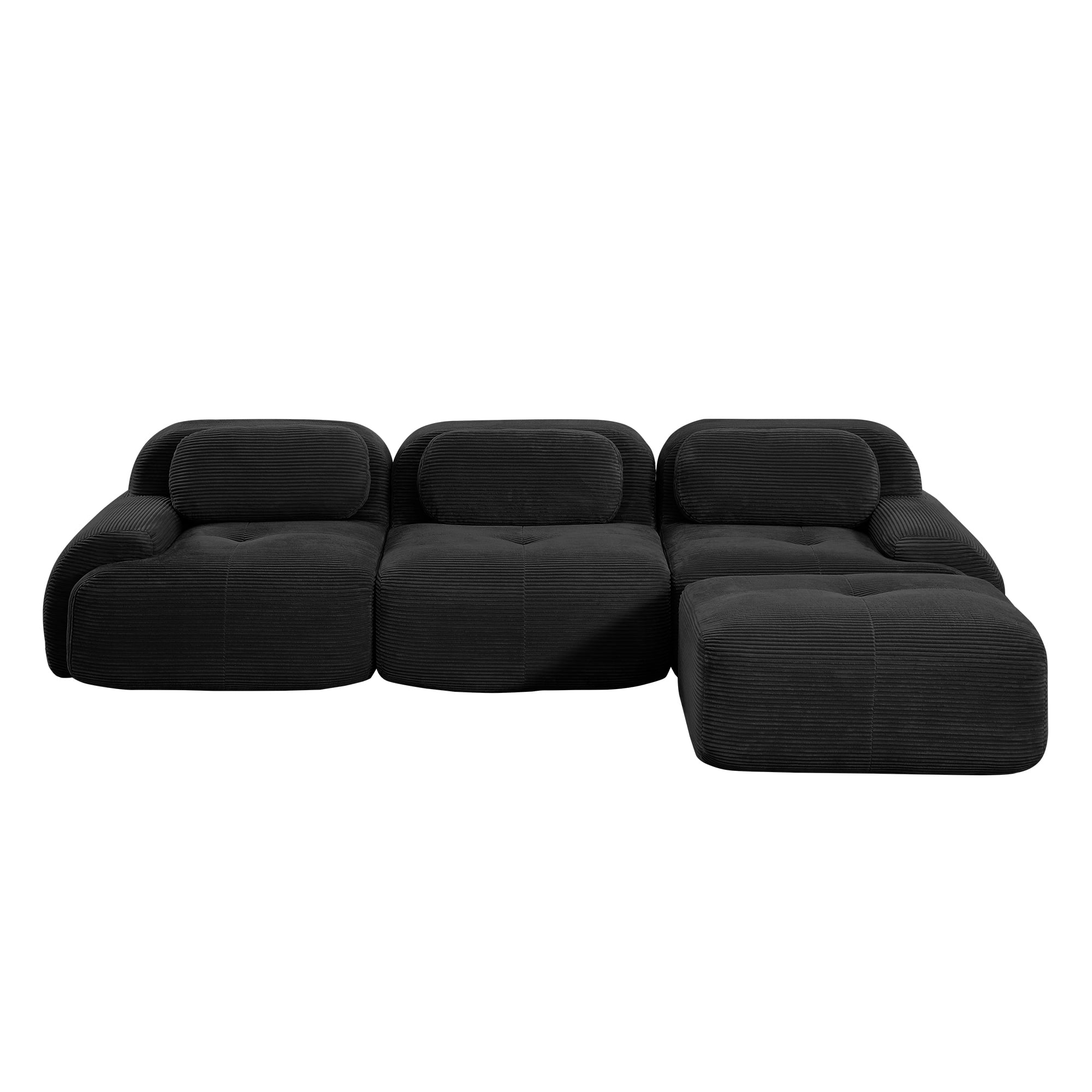 Modular L-Shaped Sectional Sofa with Ottoman, Corduroy 3-Seater Ergonomic Sofa Couch with Curved Armrests for Living Room Bedroom
