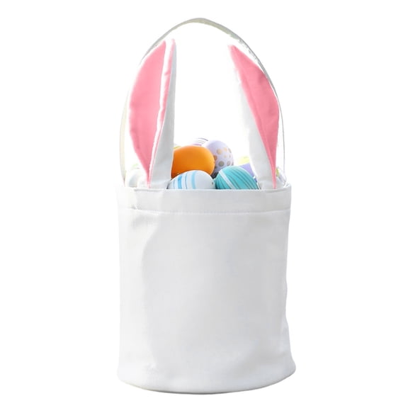 Kbndieu Easter Bunny Basket with Handle, Easter Bucket with Rabbit Ears for Kids, Boys, Girls, Easter Egg Hunt Tote Bags for Easter Party Gifts Candy