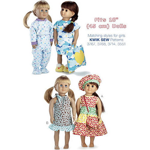 Size Fits 18-Inch Dolls Kwik Sew K2921 Dolls Clothes Sewing Pattern