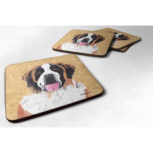 ""Caroline'S Treasures Sc9129Fc Posavasos de espuma San Bernardo (juego de 4) 3.5"""" H X 3.5""" W Multicolor""