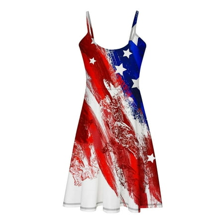 

Hvyesh Independence Day Dresses for Women Summer Casual Midi Dress Patriotic Graphic V Neck Sundresses Bohemian Sleeveless Tunic Dresses 2023 Red
