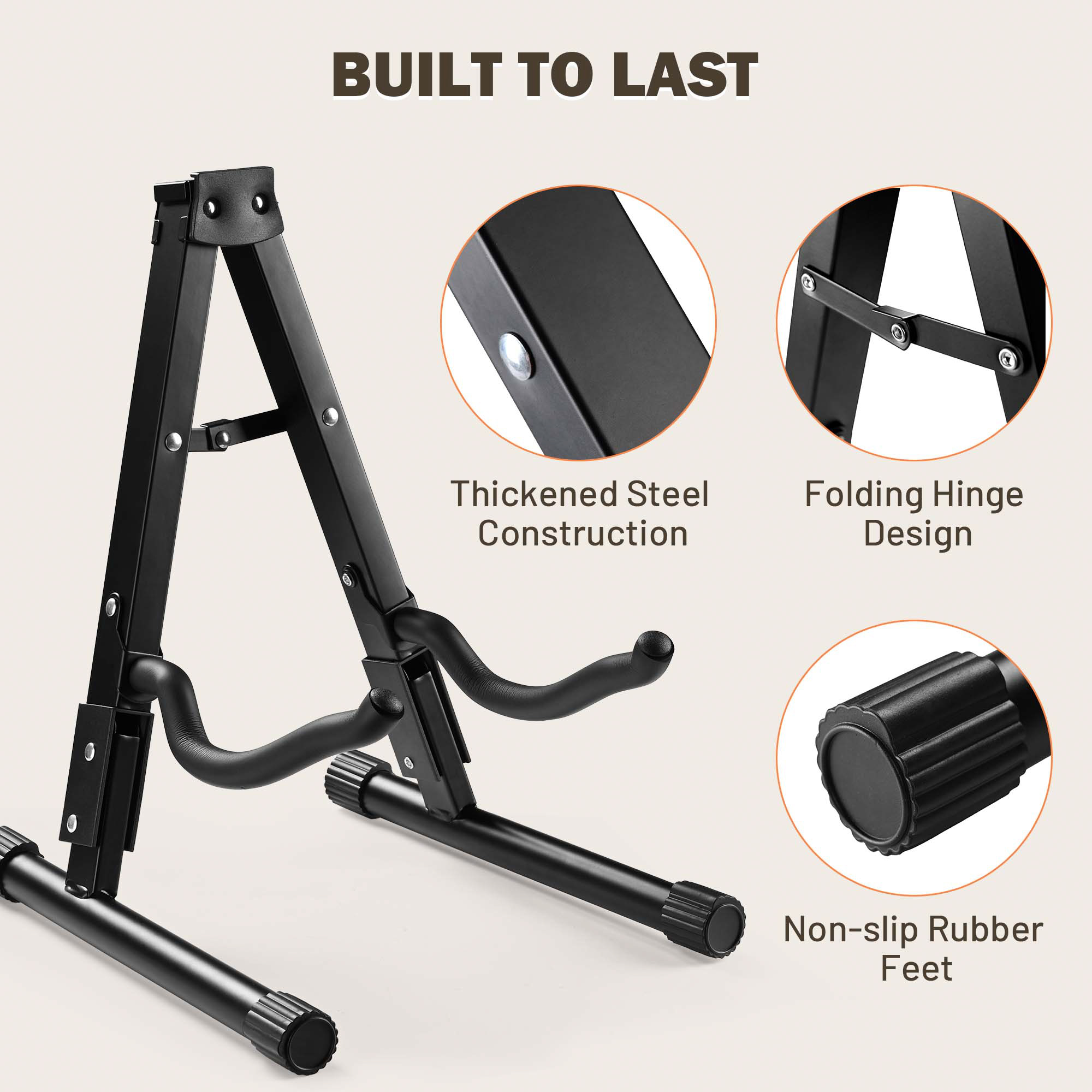 Yescom Universal Rectangular Electric Guitar Hard Case w/ Folding Guitar Floor Stand