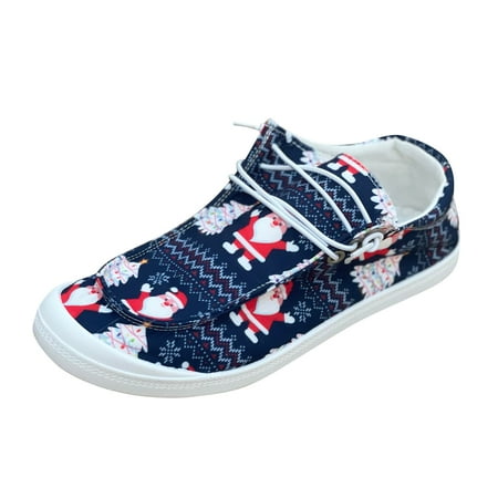 

Puawkoer Ladies Fashion Exquisite Christmas Print Lace Up Comfort Flat Casual Shoes