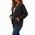 thumbnail image 2 of Women's Bomber Jacket Zip Up Knit Baseball Coat Long Sleeve Loose Fit Casual Jacket with Pockets Soft Stretchy Outerwear for Fall Spring Daily Wear, 2 of 7
