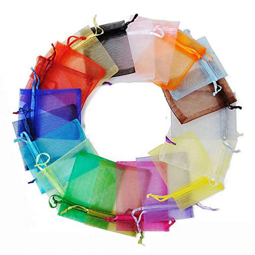 9 Inch Mixed Colors Drawstring Favor Bags 100 Pieces Rainbow Organza Bags 6