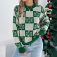 thumbnail image 2 of larppty Women's Knit Winter Sweater Snowflake Checkered Color Block Pullover Tops Trendy Y2k Clothes (Green, M), 2 of 8