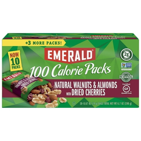 Emerald Nuts Natural Walnuts & Almonds with Dried Cherries, 100 Calorie Packs, 10 (Best Low Calorie Nuts)