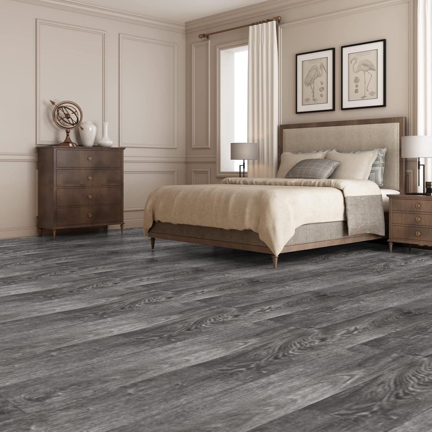 36-Pack 54 Sq.ft Peel and Stick Floor Tiles Vinyl Plank Flooring Wood Look, Adhesive and Waterproof Tile Sticker for Bedroom, Living Room, Kitchen, RV in Ebony