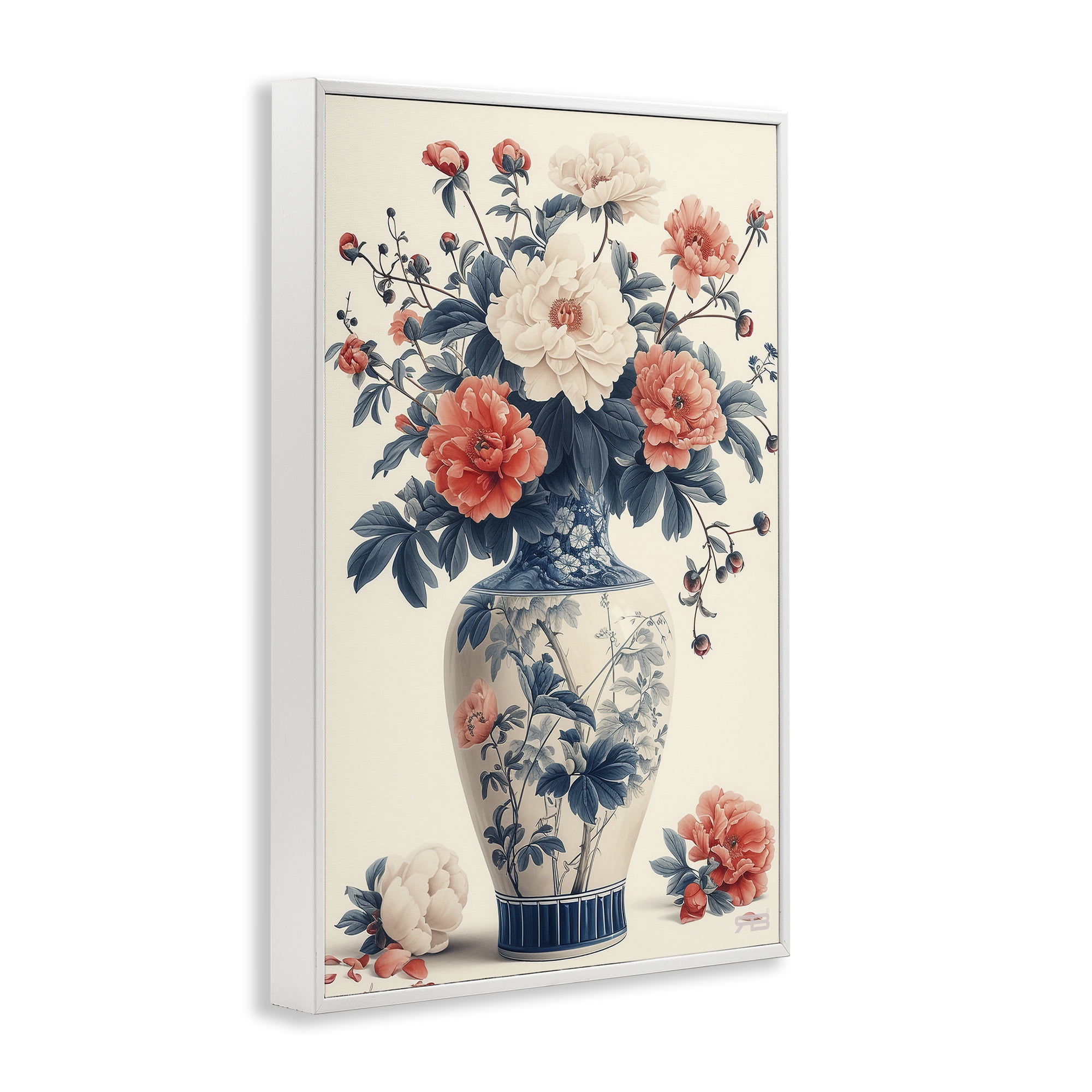 Stupell Industries Vintage Eastern Vase Botanical & Floral Painting White Framed Art Print Wall Art, 12 x 18