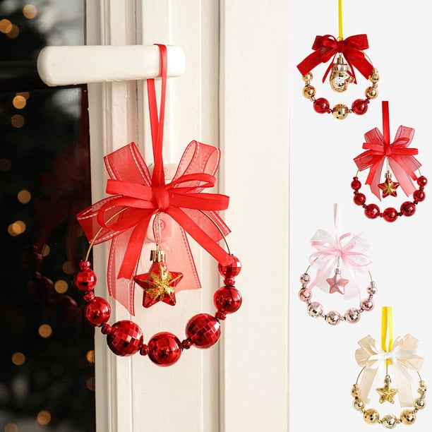 Colgantes De Plástico 1 paquete de corona navideña con lazos y bolas para puerta de coche, decoración navideña, 5,5 pulgadas, rosa, rojo y multicolor JASKFLY