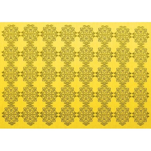 Ahgly Company Machine Washable Indoor Rectangle Abstract Yellow Contemporary Area Rugs, 5' x 7'