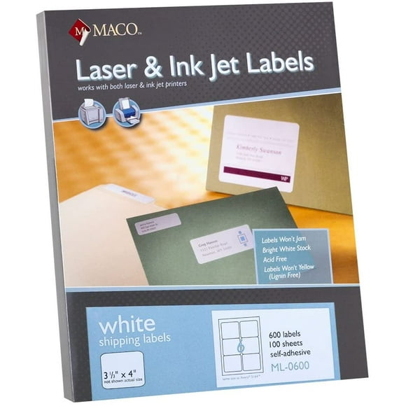 Maco White All-Purpose Labels, 3-1/3 x 4 Inches, White, 600/Box (ML-0600)