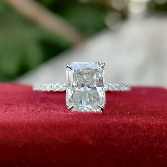 solitaire jewels 3.5CT Radiant Moissanite Hidden Halo Engagement Ring For Women, 14K Yellow Gold