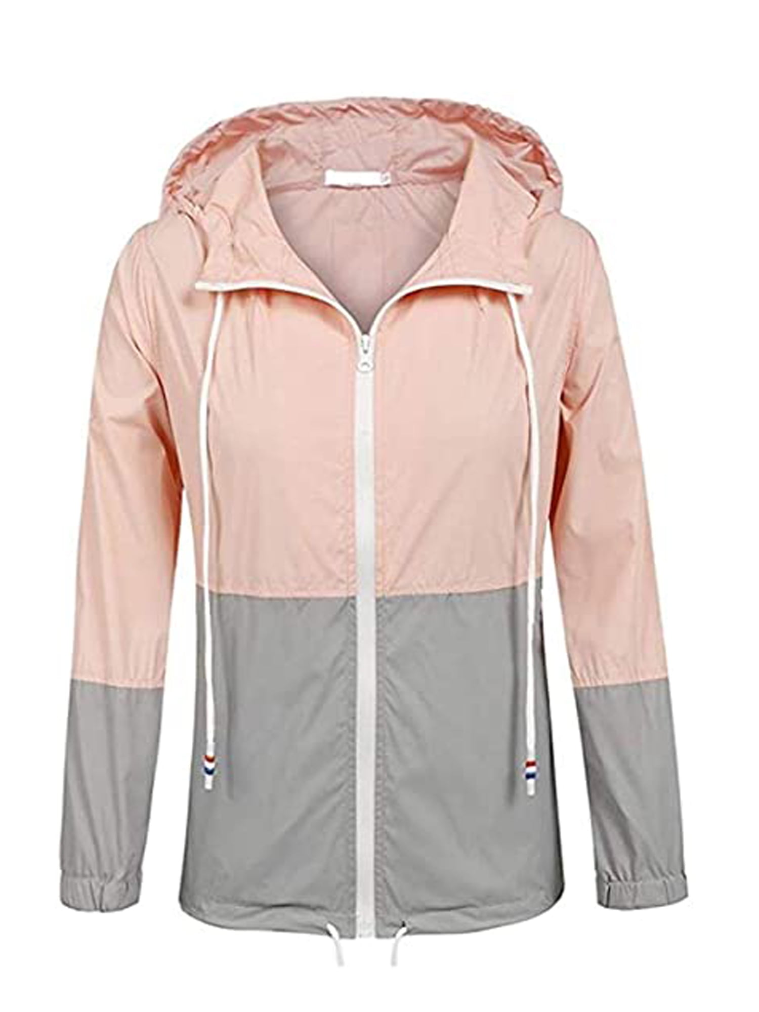 Women 2Pcs Packable Waterproof Jacket Outdoor Hooded Windbreaker with Adjustable Drawstring Rain Jacket Carrying Pouch