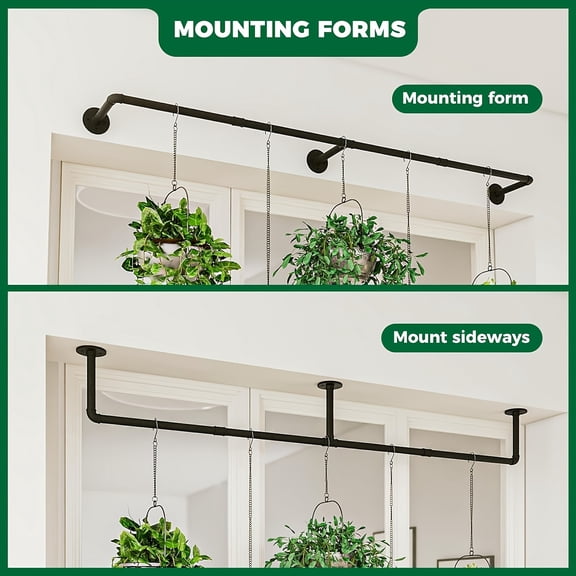 73.5" Heavy-Duty Metal Wall-Mounted Clothes Rack & Plant Hanger - Industrial Black Pipe, 3-Base, Space-Saving for Bedroom Laundry, Indoor/Outdoor Multi-Purpose Hanging System