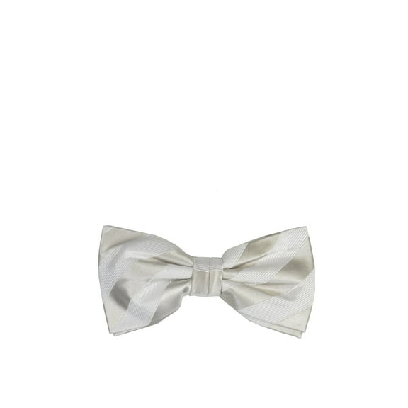 Silver and White Striped Silk Bow Tie