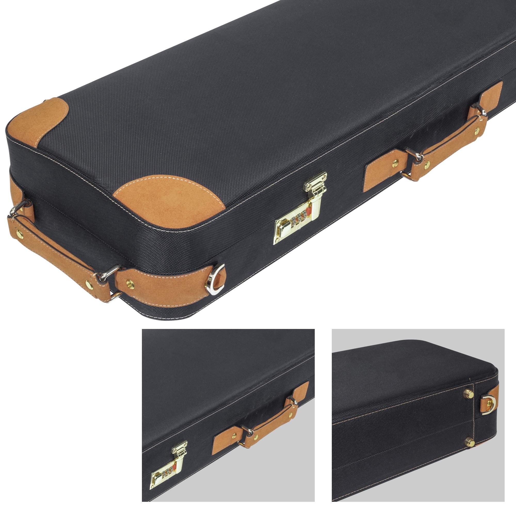 MI&VI Deluxe Hardwood Violin Travel Case 4/4 (Full Size) With Leather Handles | Adjustable Shoulder Straps | Thermal Insulation | Oblong Shape | Photo Pocket | Hygrometer- By MIVI Music (Brown/Black)