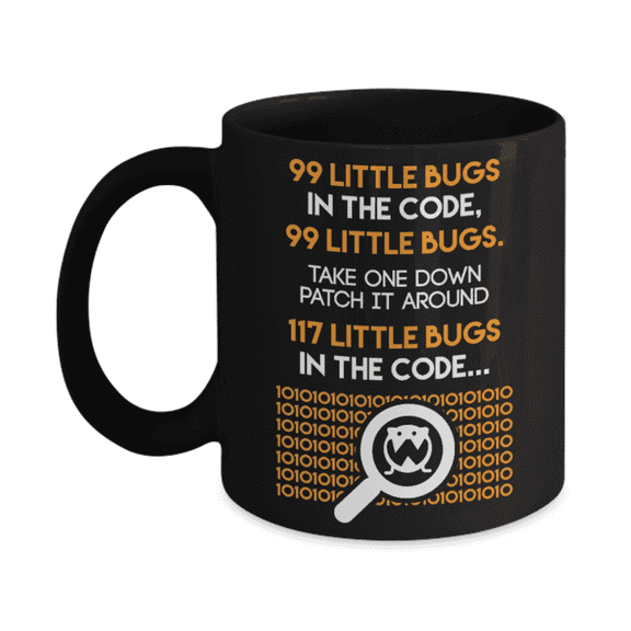 Coding Lovers Mugs , 99 little bugs in code - Black Coffee Mug Porcelain Tea Cup 11 oz - Great Gift