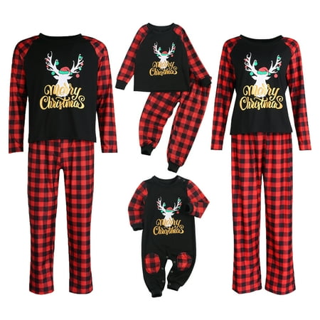 

BrilliantMe Christmas Family Pajamas Matching Set Merry Christmas Sleepwear Plaid Pants