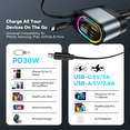thumbnail image 5 of HOIFA 4 In 1 Retractable Fast Car Charger with iPhone and Type C Cord 2.6ft, Dual USB Ports, RGB Light, for SUV RV Truck, Car Accessories for Women Men, Gray, 5 of 8