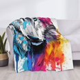 thumbnail image 3 of Honeii Cool Colorful Wolf print throw blanket, crafted from cozy cotton flannel, offers versatile home decor as a bedding suitable for all seasons.-60"x50", 3 of 6