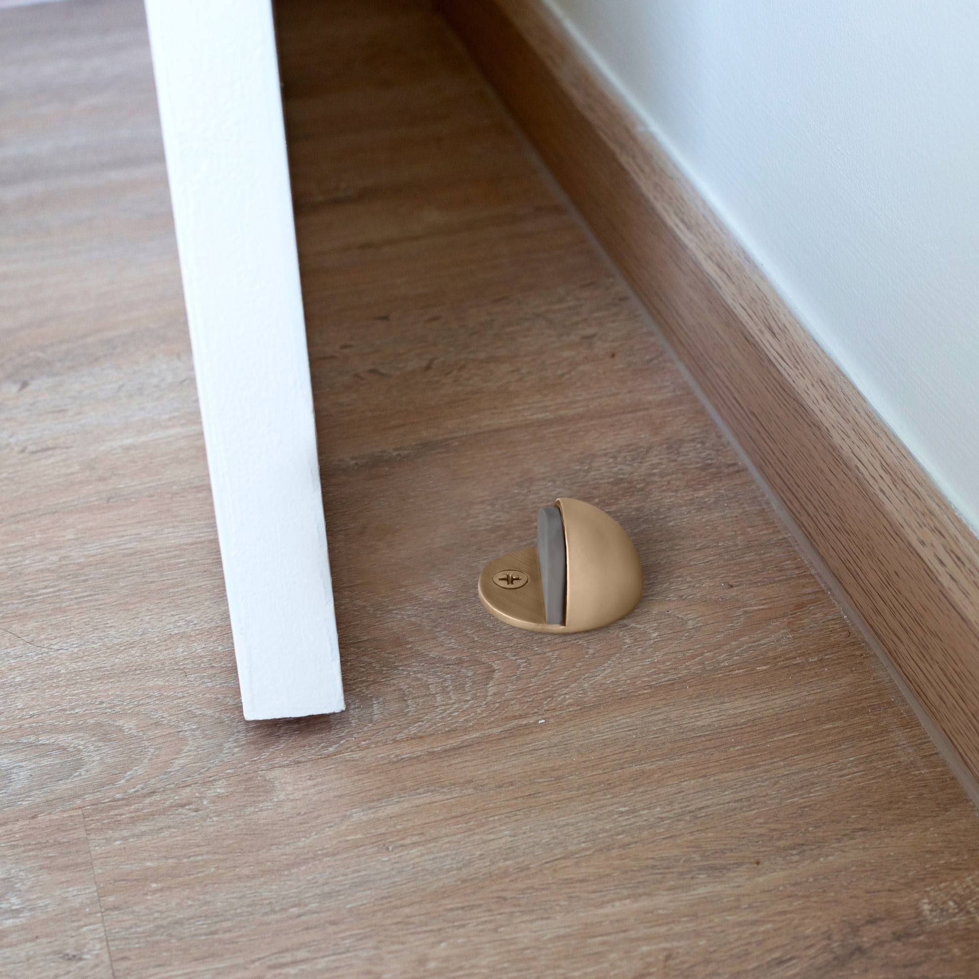 Dome Door Stop Wall Protectors with Rubber Stopper – Satin Brass Floor Mounted Door Stoppers 10-Pack – Design House, 188367
