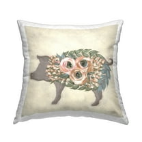 Stupell Industries Charming Farm Pig Green Pink Floral Body Farmhouse Multi-Color,18 x 7 x 18 Decorative Pillows