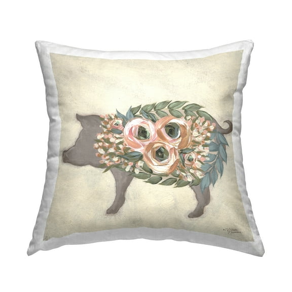 Stupell Industries Charming Farm Pig Green Pink Floral Body Farmhouse Multi-Color,18 x 7 x 18 Decorative Pillows