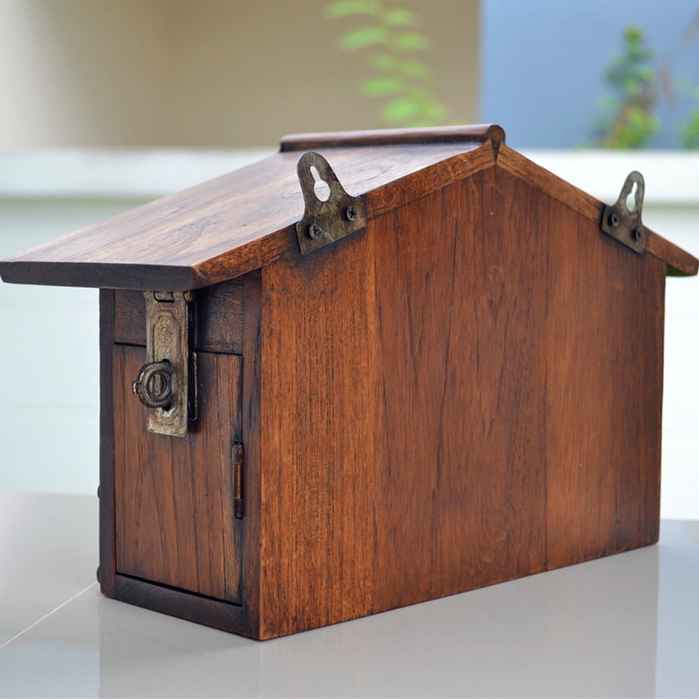 DINHEAROM Rustic Mailbox Waterproof Dark Brown Wood 1Pcs for Company