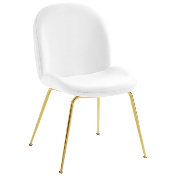 Maklaine 17.5" Stainless Steel Performance Velvet Dining Chair in White/Gold