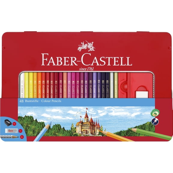 Faber Castell Classic Colored Pencils Tin Set, 48 Vibrant Colors In Sturdy Metal Case - Great Spring Craft Supplies