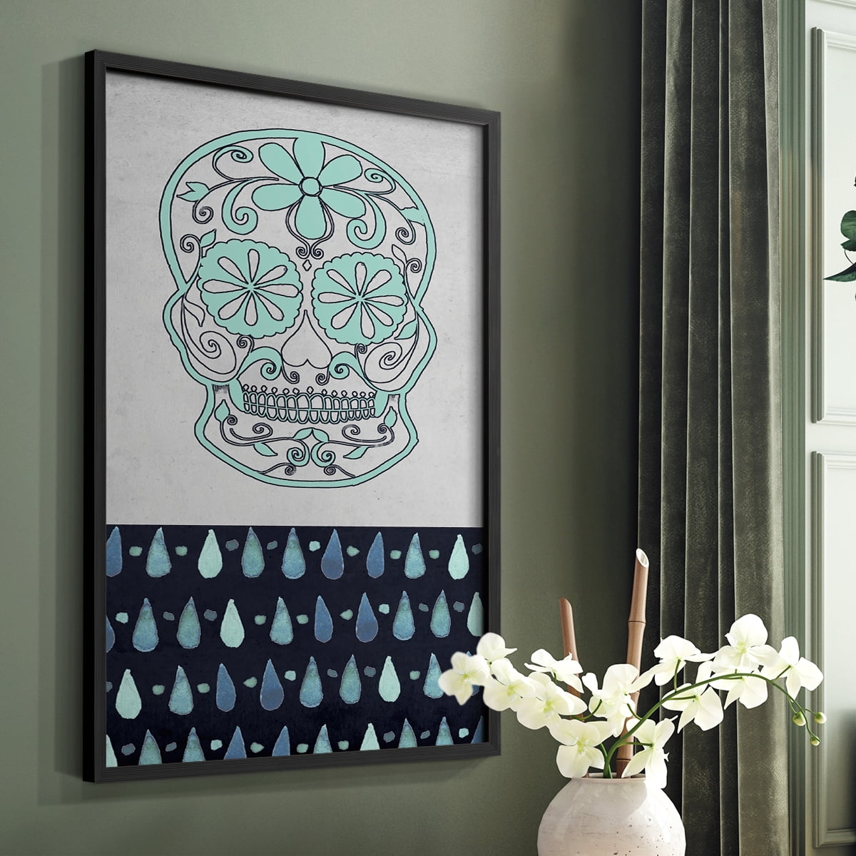 Day of the Dead Collection B Framed Print in Black Solid Wood Framed Print No Nail Hanging