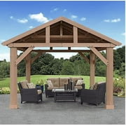 Pre-Stained Premium Cedar Wood & Aluminum 14 x 12 Outdoor Pavilion Gazebo