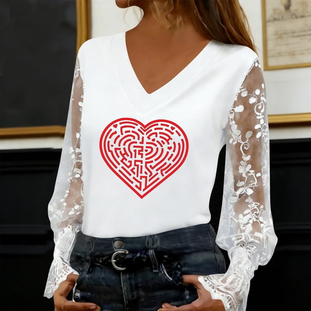 Xuyuer Women's Romantic Lace Insert V-Neck Blouse with Floral Print and Delicate Sleeves, Feminine Elegant Top for Date Nights, Garden Parties and Special Occasion Outfits