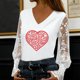 thumbnail image 1 of Xuyuer Women's Romantic Lace Insert V-Neck Blouse with Floral Print and Delicate Sleeves, Feminine Elegant Top for Date Nights, Garden Parties and Special Occasion Outfits, 1 of 6