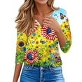thumbnail image 4 of Women’s V Neck 3/4 Sleeve Casual Top with Butterfly Print Gradient Pattern Lightweight Pullover Blouse Shirt Yellow S, 4 of 6