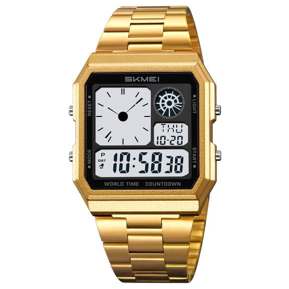 Outdoor Sport Stainless Steel Strip Wristwatches Reloj Hombre World Digital Electronic Watch For Men Women Waterproof