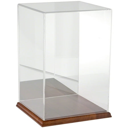 Plymor Clear Acrylic Display Case with Hardwood Base (Mirror Back), 8" W x 8" D x 12" H