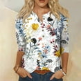 thumbnail image 2 of RPVATI 3/4 Length Sleeve Shirts for Women Button Down Up V Neck Elbow Sleeve Tops Floral Print Loose Fit Henley Blouses Fashion Trendy T Shirts Summer Tunic Tops Yellow XL, 2 of 6
