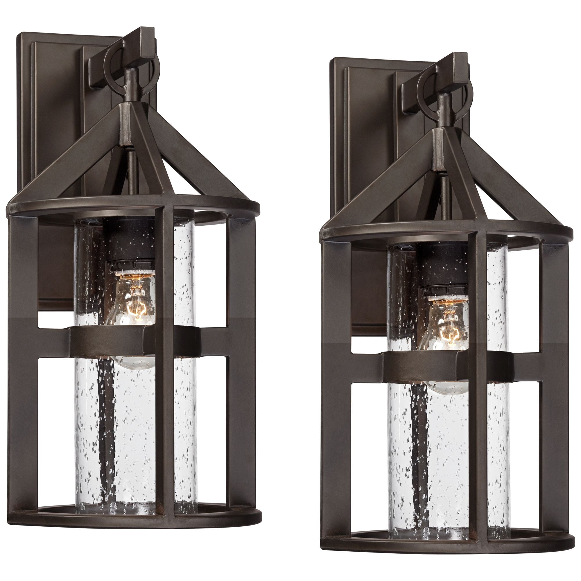 John Timberland Argentine Rustic Farmhouse Outdoor Wall Light Fixtures Set of 2 Bronze 17" Clear Seedy Glass for Post Exterior Barn Deck