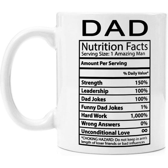 Funny Coffee Mug - Nutrition Facts Dad - Personalized Fathers Day or Birthday Gifts for Your Father Cup - 11 Oz, White