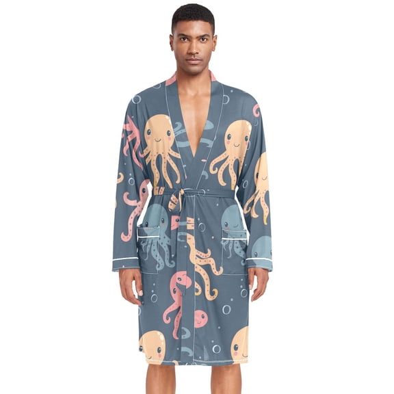 Dailycode Men Robe Lightweight Soft Bathrobes Kimono Nightgown Cute Octopus