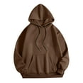 thumbnail image 2 of HAOTAGS Casual Long Sleeve Hoodie Solid Pullover for Women Loose fit Fall Sweatshirt with Pocket Coffee Size 2XL, 2 of 5
