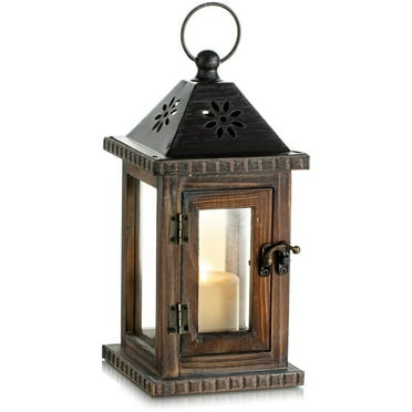 Hanobe Farmhouse Lantern Rustic Wood Candle Lantern